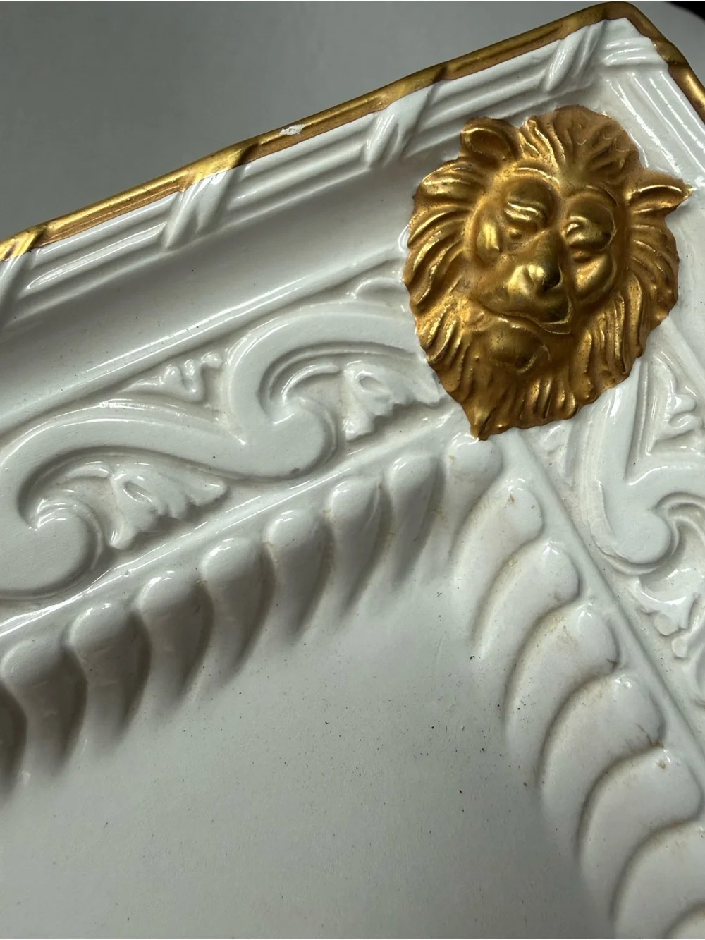 Vintage Italian White & Gold Ceramic Square Tray / Catchall
